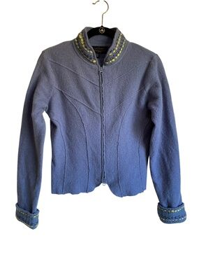 Vintage Icelandic Design boiled wool zippered cardigan jacket embroidered